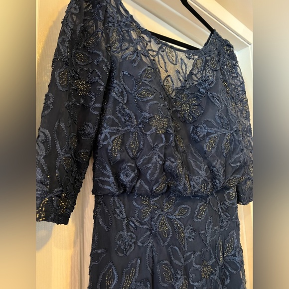 JS Collections Metallic Soutache Blouson Mesh Gown (Navy, Size 12) - Picture 6 of 7